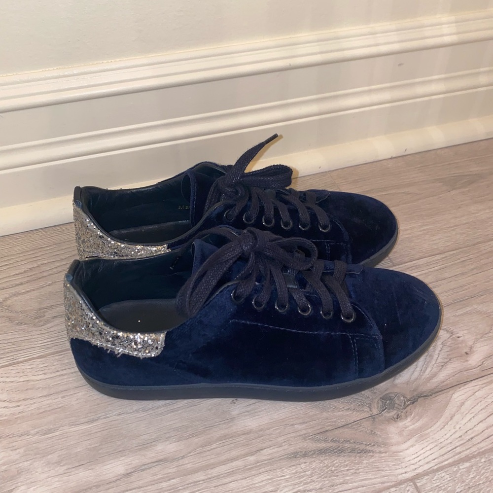 Maje Velvet Blue Sneakers with sequin detail
